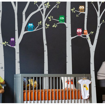 Décalcomanie murale arbres bouleau hibou