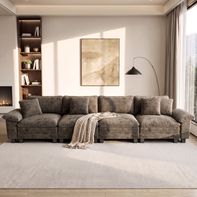 158" Oversized Deep Seat Living Room Sofa, Chenille or Corduroy Couch with Throw Pillows