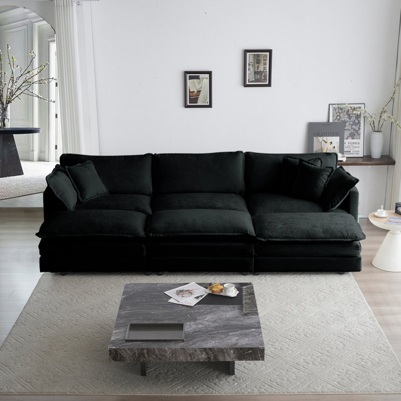 Comtable Deep Seat Reversible Modular 6 Seater Sectional Super Soft Sofa U Shaped Sectional Couch With 3 Ottomans, 3 Toss Pillows And 2 Arm Pillows