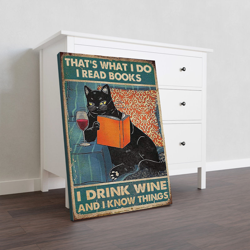 Chat - Ce que je fais, je lis des livres, toile tendue pour la lecture, décoration d'illustration orange et noire