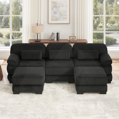 Oversize U-Shaped Modular Sectional Sofa, 3-Seater Sofa with 2 Ottomans, Comfy Thick Seat Cushions