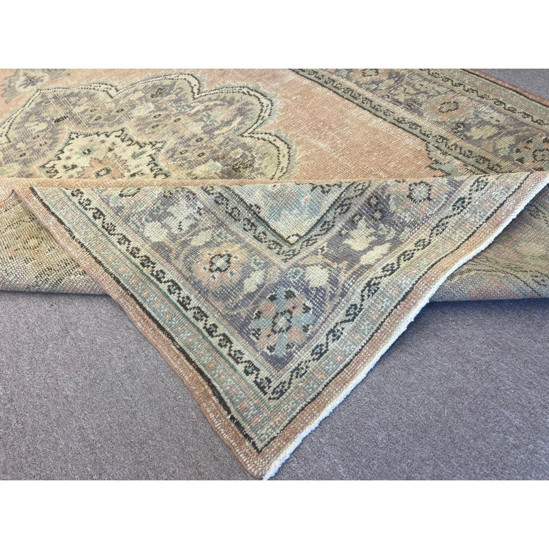 Tapis turc Oushak rétro fait à la main, un tapis unique en son genre