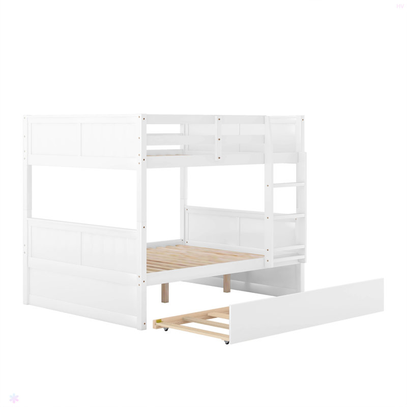 Lit superposé double au-dessus de double avec lit gigogne simple, Blanc