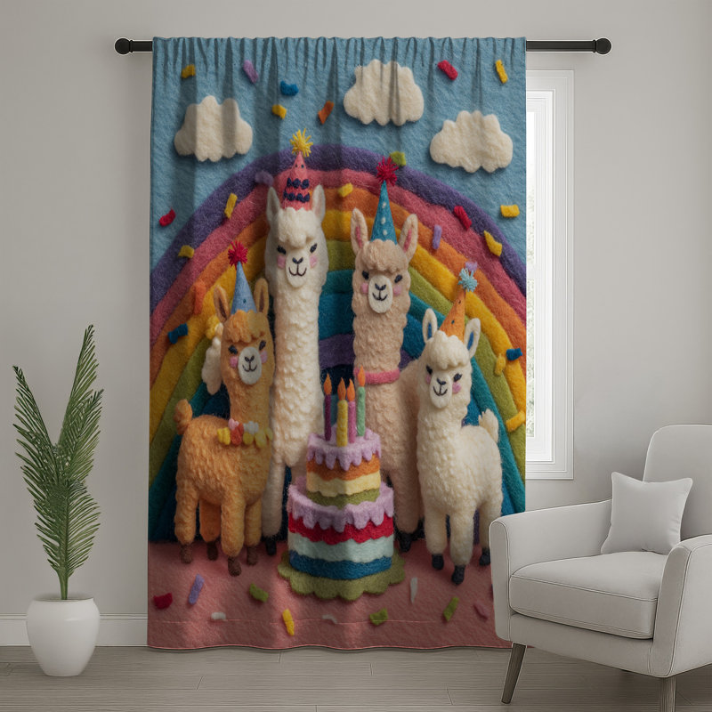 Felt Llamas Birthday Cake Window Curtains, Birthday Sheer & Blockout Curtains - 1 Panel, 50 po x 80 po - 1 panneau, Blocage