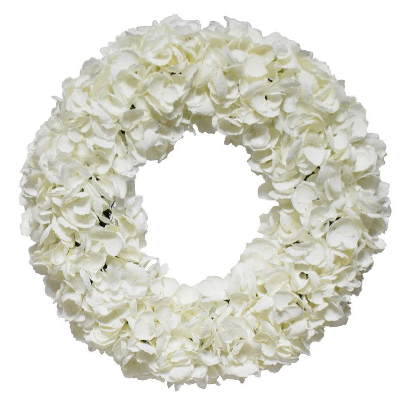 Faux Florals Hydrangea 21" Wreath, 21" H x 21" W x 6" D, White