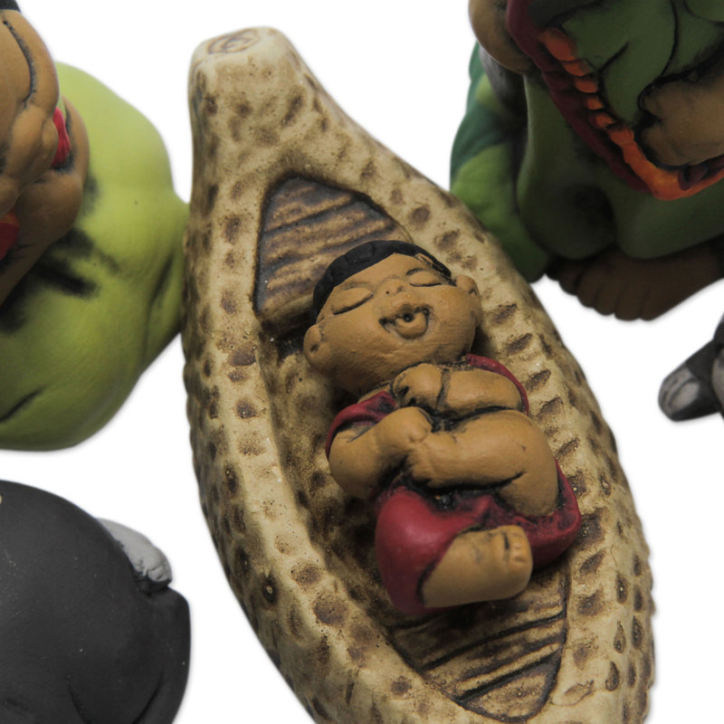 Ensemble de crèche en céramique amazon, fabriqué à la main 6 pièces péruvien