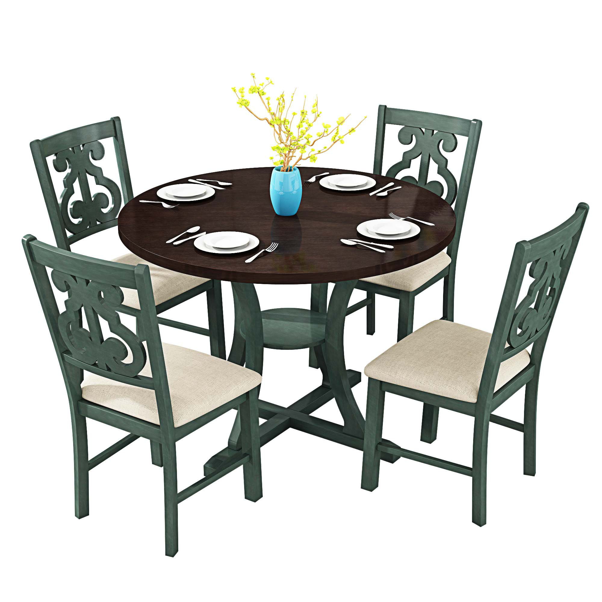 Ophelia & Co. 5-Piece Round Dining Table And 4 Fabric Chairs With ...