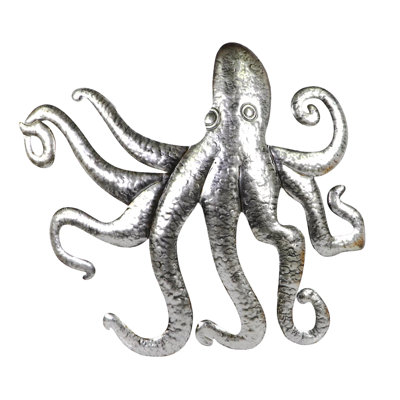 Metal Gray Octopus Deep Sea Ocean Nautical Beach Themed Hanging Decorative Wall Décor