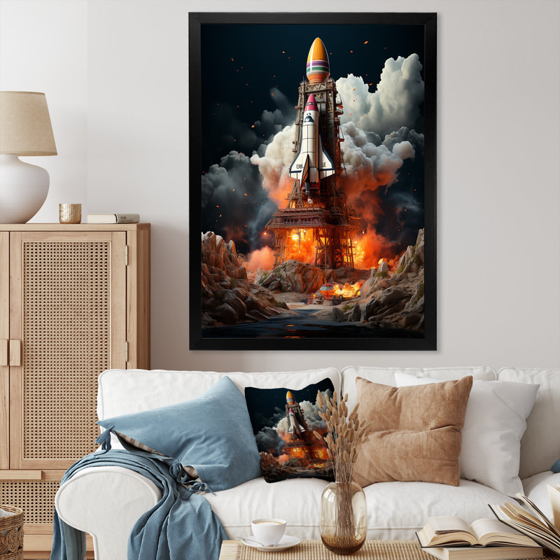 " Blastoff Space Shuttle Launch ", Black Single Picture Framed, 32"H x 16"W x 1"D