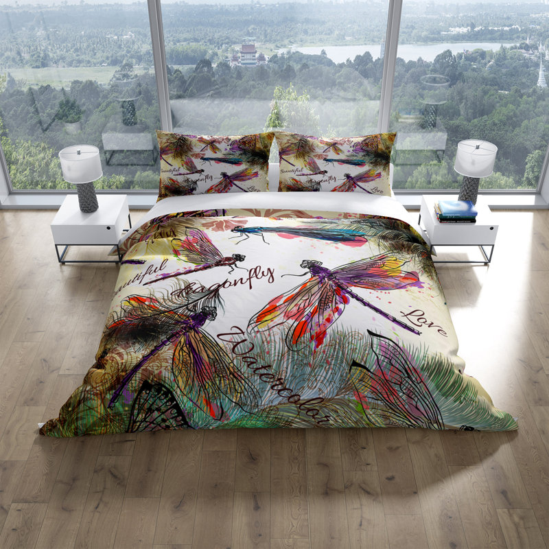 Ensemble de housse de couette libellule, Housse de couette très grand + 2 taies décorativ