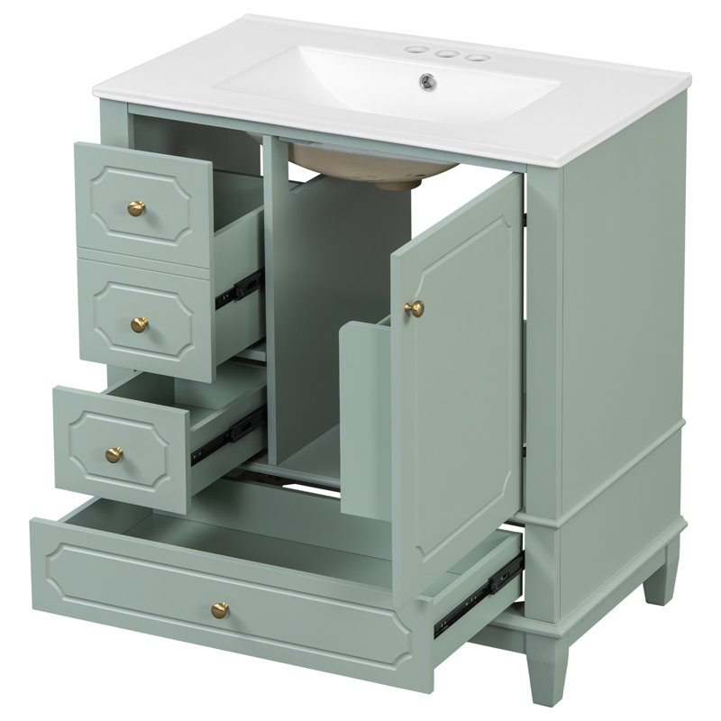 Meuble-lavabo autoportant de 30 po avec lavabo, Vert clair / céramique
