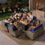Ensemble de conversation modulaire d'extérieur en osier 9 personnes avec chaises pivotantes et coussins Tommy Wicker, ensemble de conversation pour patio avec foyer-1387877324