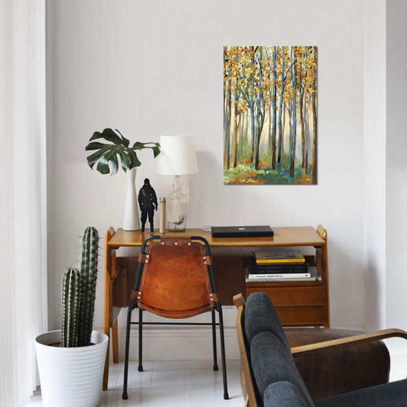 « golden leaves », impression sur toile, H 12 po x l 8 po x P 0,75 po, Toile tendue, Pas de tapis