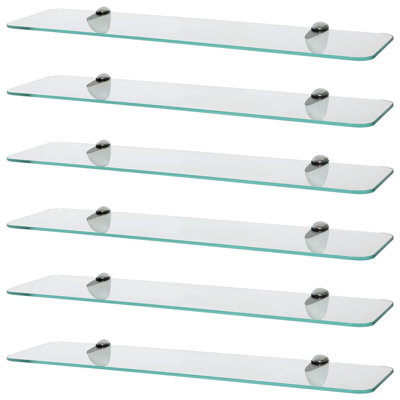 Harbour Housewares - Rounded Floating Glass Shelves with Metallic Brackets - Set of 6