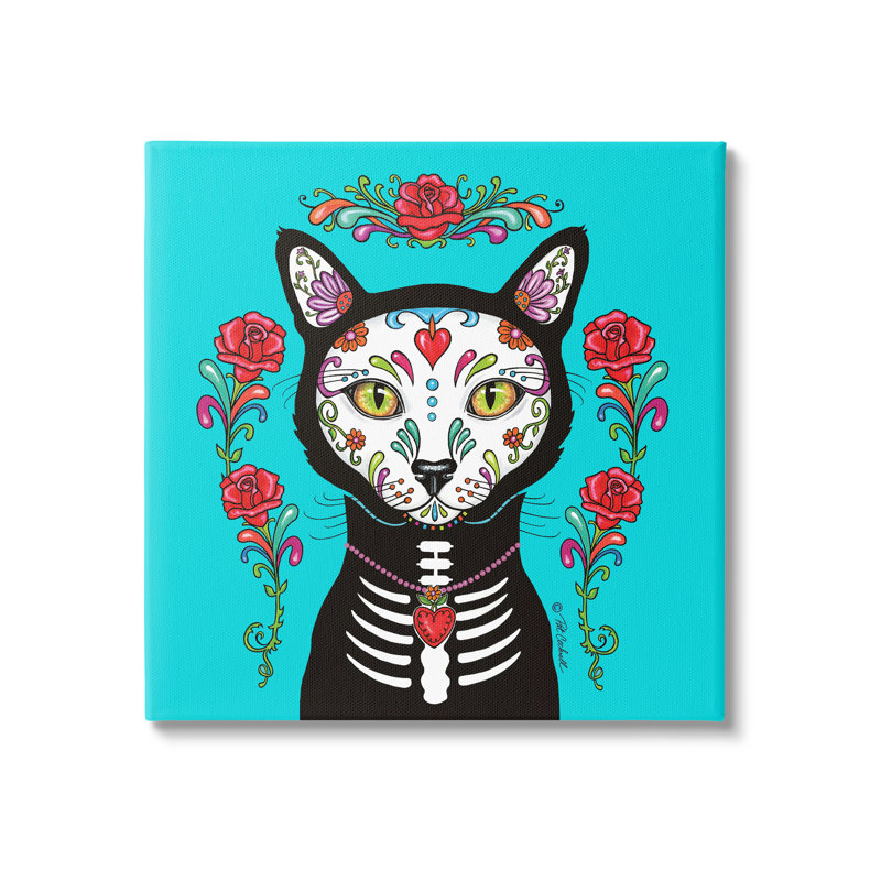 «Day of Dead Cat Portrait», art mural sur toile par Pat Cockrell, H 36 po x l 36 po x P 1,5 po
