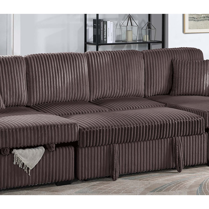 Canapé modulaire en velours côtelé, mousse et ressorts, contreplaqué, polyester et bois massif 3 pièces