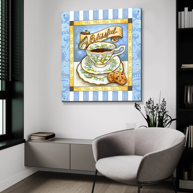 «Tea Blissful Blue Teacup» par Cathy Horvath-Buchanan, art mural en verre acrylique, H 36 po x l 36 po x P 0,2 po