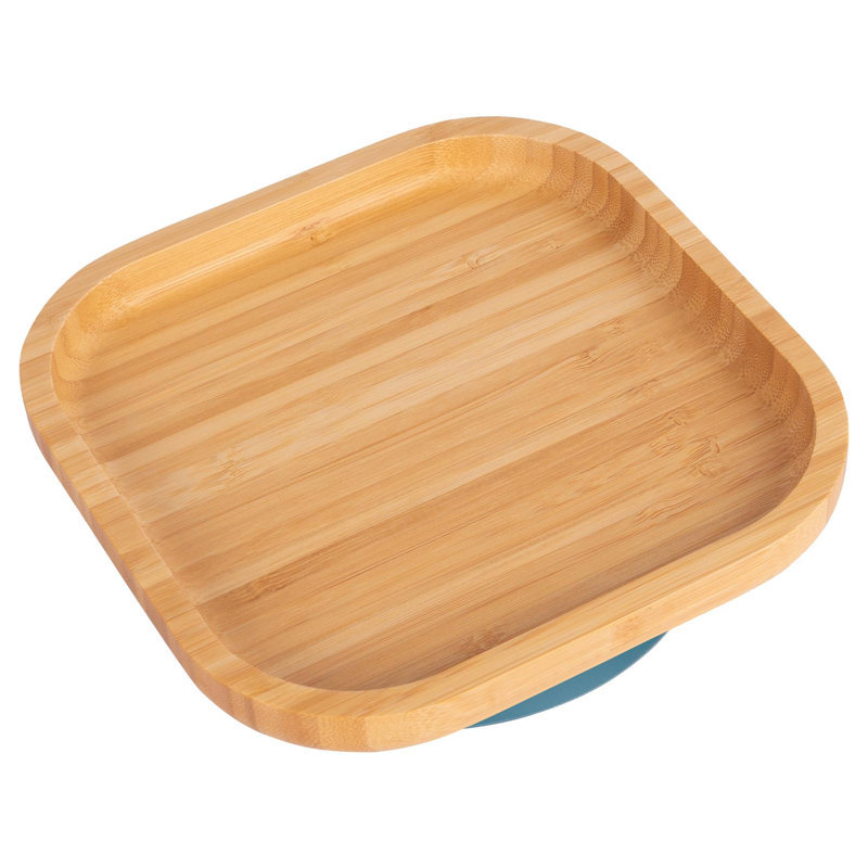Tiny Dining - Children's Bamboo Suction Square Plate, Navy Blue