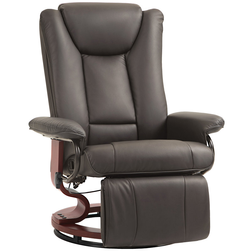Manual Swivel Recliner Chair, PU Leather Reclining Chair With Footrest For Living Room, Brown