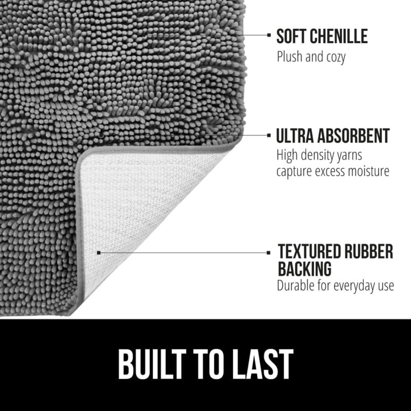 Bath Rug Mat 24X17, Thick Soft Absorbent Chenille, Rubber Backing Quick Dry Microfiber Mats, Machine Washable Rugs For Shower Floor, Bathroom Runner Bathmat Accessories Decor