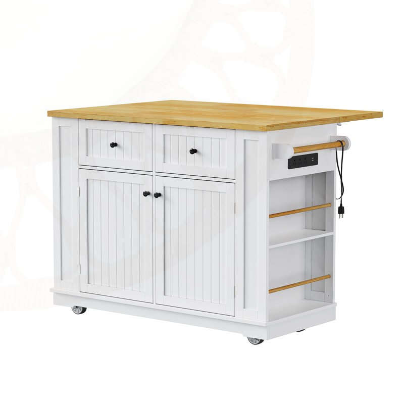 Îlot de cuisine de 48 pouces avec rallonge, prises de courant et beaucoup de rangement pour les cuisines et les salles à manger modernes