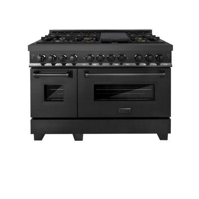 ZLINE 48" Legacy Dual Fuel Range w/ 6 Brass Burners & 2 Ovens in Black Stainless Steel (RAB-BR-48)