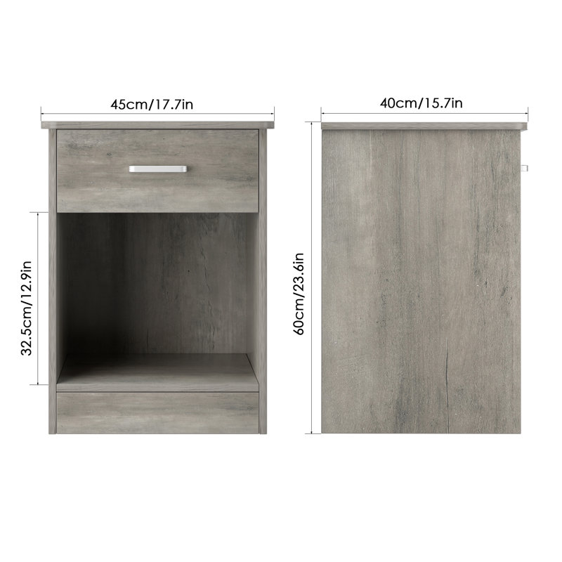 Jarques Nightstand with 1 Drawer and Open Storage, Side Table with Shelf for Bedroom, Gray
