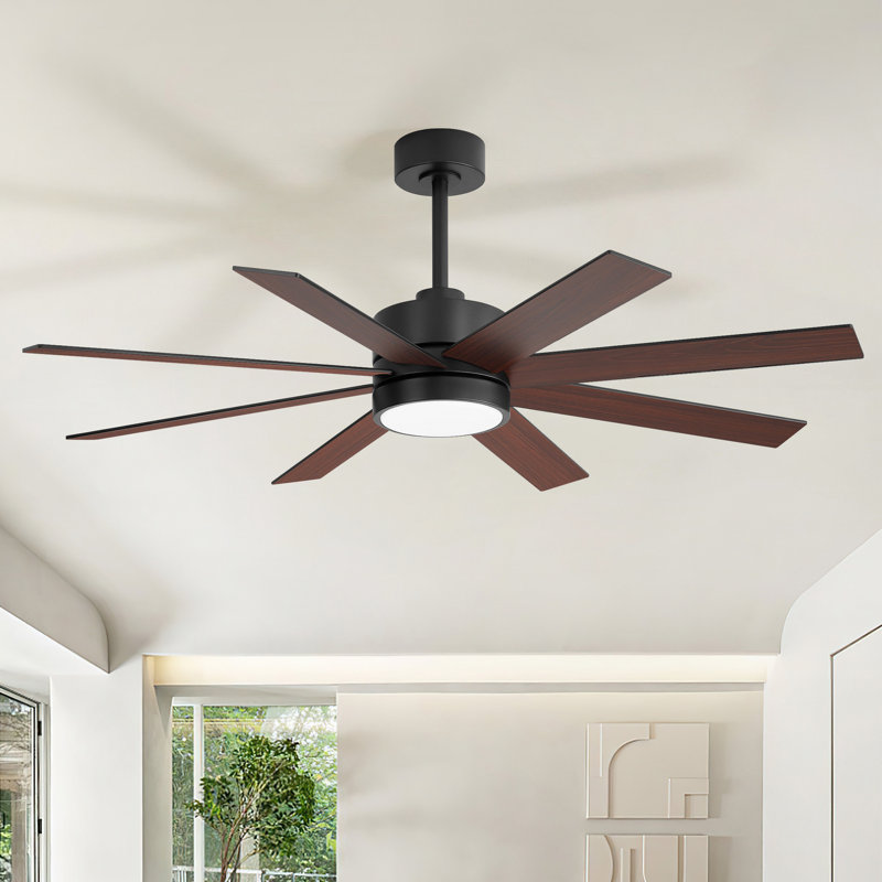 Ventilateur de plafond moderne 52 po avec lumière et télécommande, ventilateur de plafond noir et noyer à 8 pales, moteur CC réversible silencieux, DEL à intensité variable pour la chambre à coucher et le salon