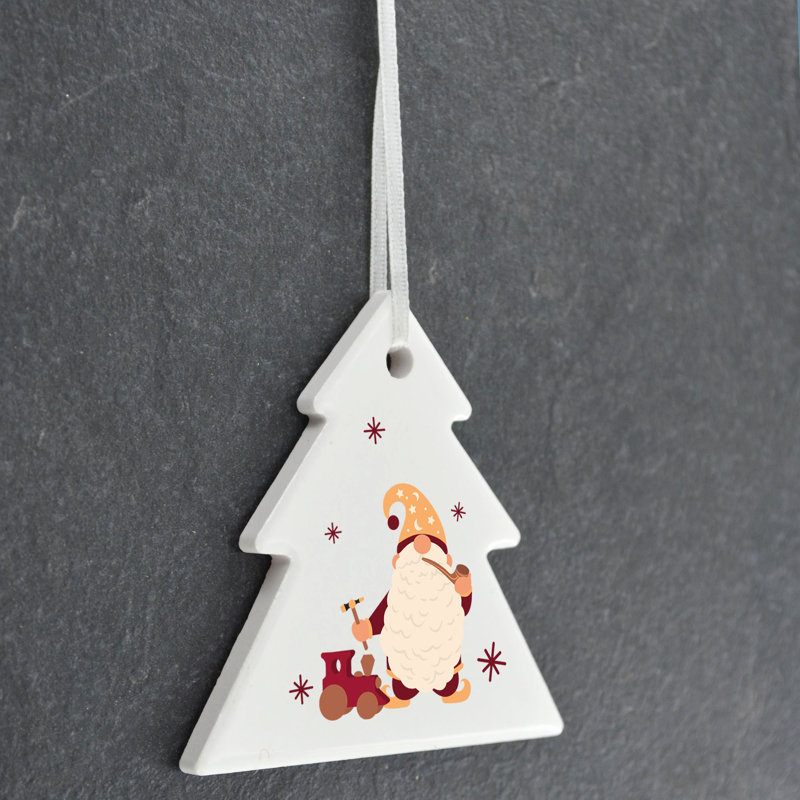 Xmas Gnome Festive Gonk Toymaker Tree Shaped Ceramic Ornament