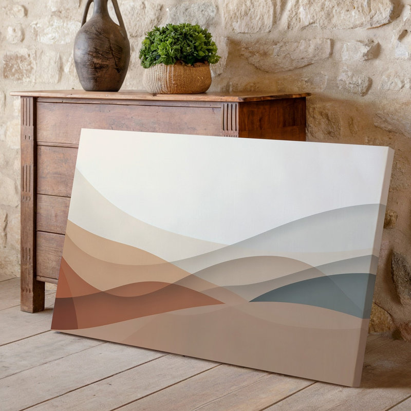Toile, composition abstraite sereine avec courbes fluides et dégradés, art mural dans des tons chauds de pêche douce beige et toile