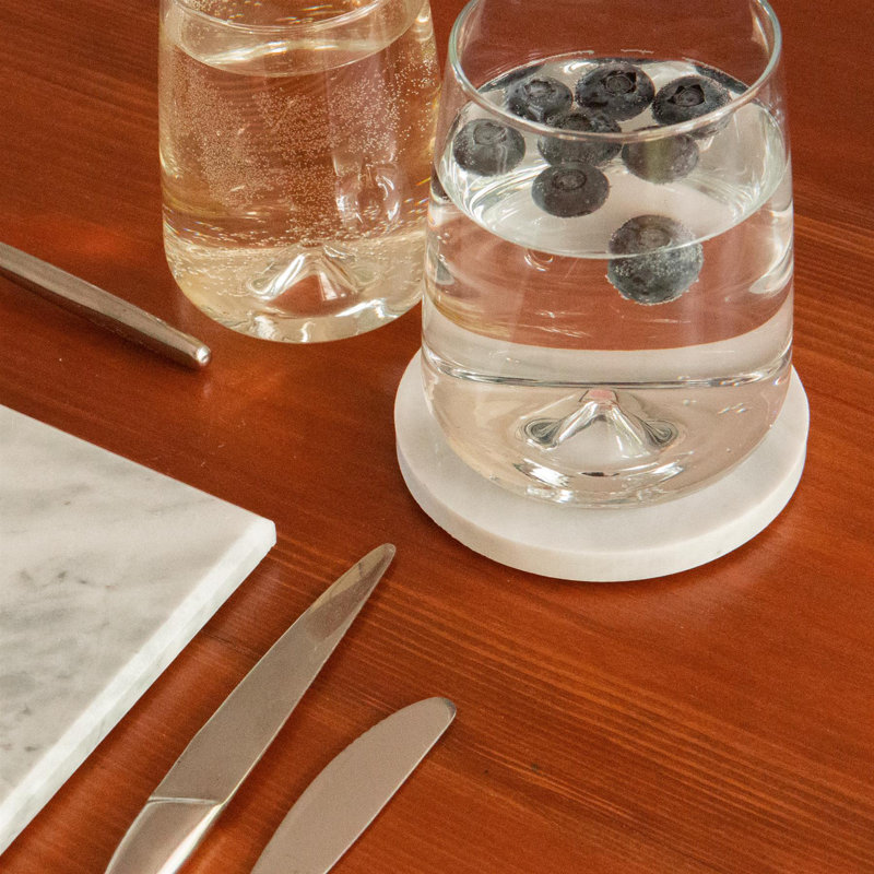 Marble Round 6 Piece Coaster Set, White