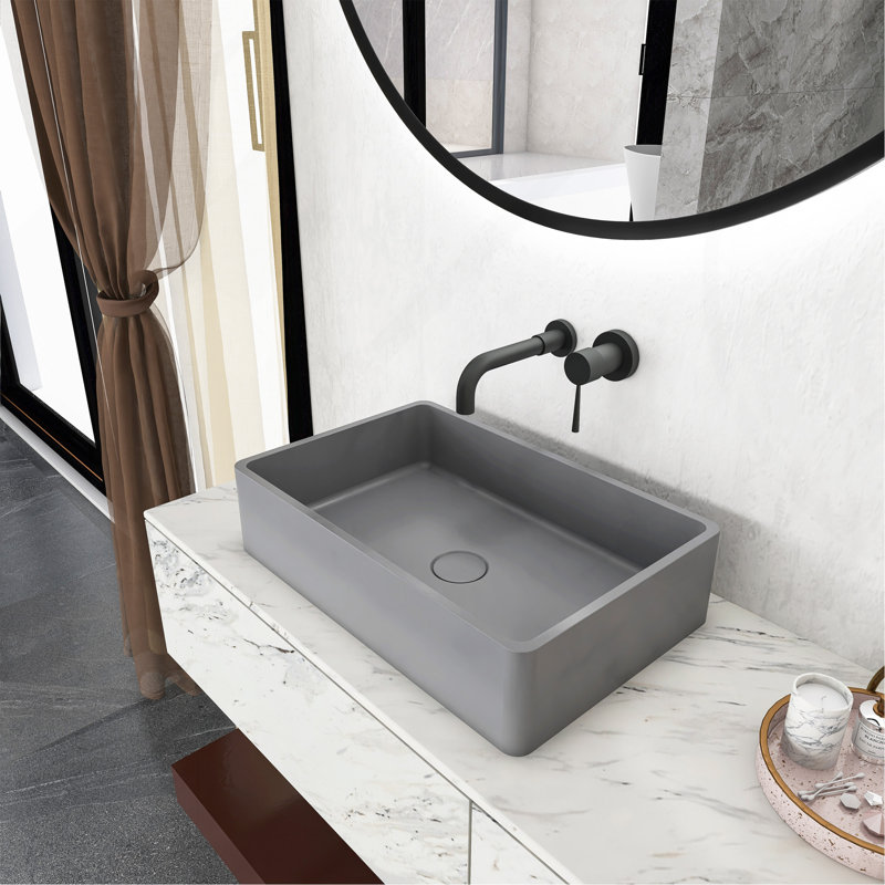 19.68'' Concrete Rectangular Modern Gray Bathroom Sink
