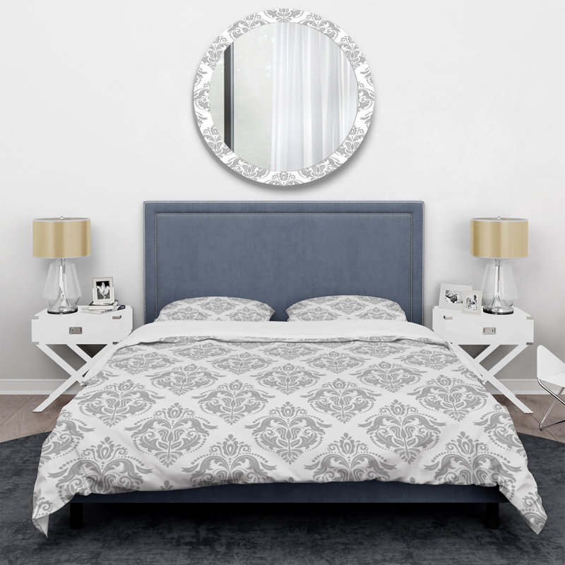 Ensemble de housse de couette en microfibre gris / blanc 3 pièces, Housse de couette simple + 1 taie décorative stan