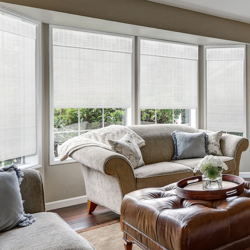 Natural Woven Light Filtering Cordless Bamboo Roman Shades, 27"W x 36"L