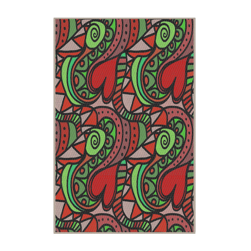 Rouge abstrait/Tapis décoratif vert, Rectangle 8 pi x 10 pi