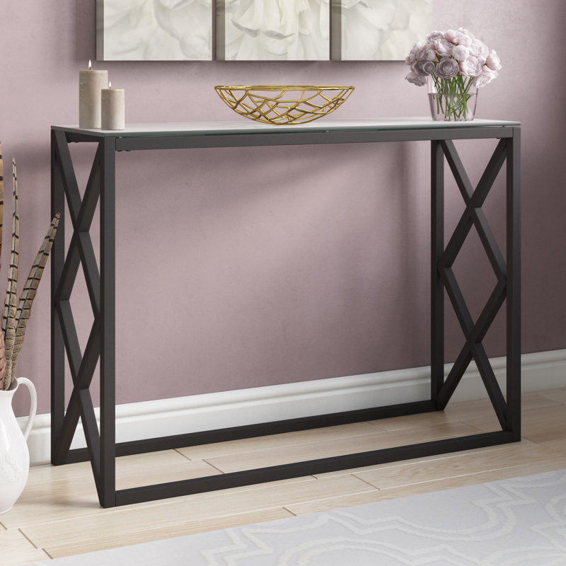 Glass Top Console Table, Blackened Bronze