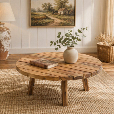 Round Coffee Table with Solid Wood Table Top
