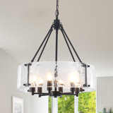 6 - Light 19.69'' Dimmable Modern Drum Candle  Chandelier With Glass Shade