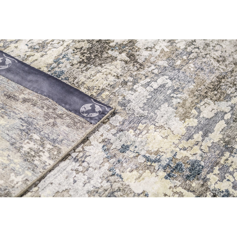 Tapis gris et bleu noué à la main de haute qualité