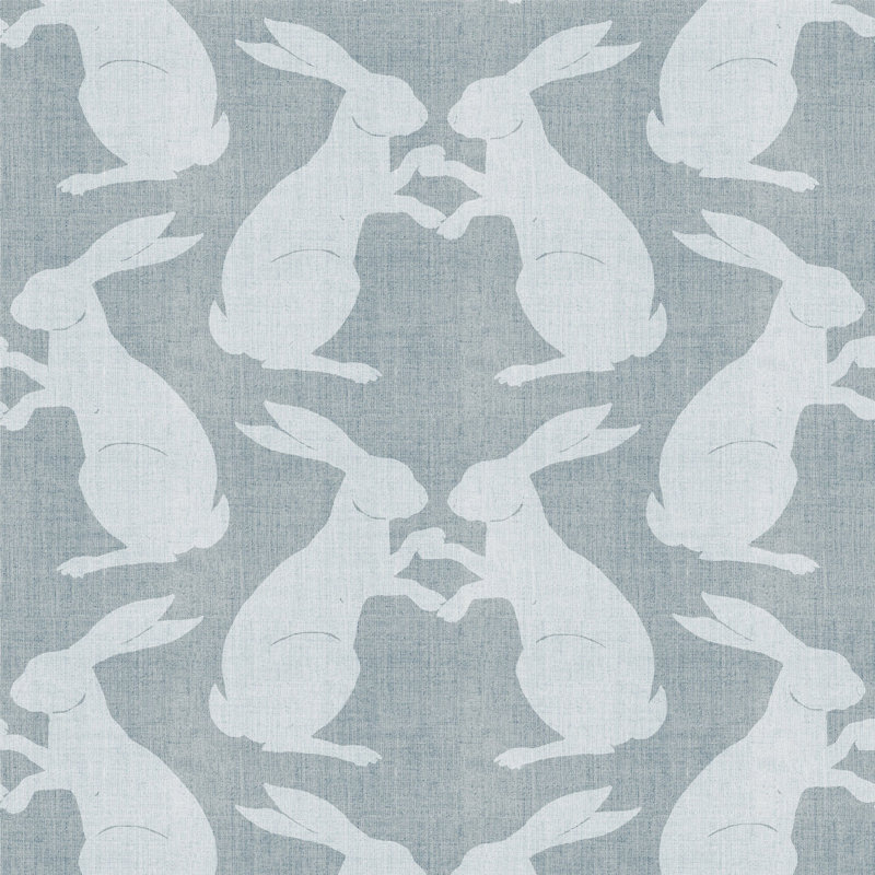 Carreau de papier peint auto-adhésif L 10 pi x l 24 po Kids Rabbits, Bleu étain, Faux Grasscloth, Non encollé