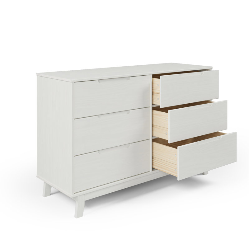 Jerred 6 Drawer 51" W Solid Wood Dresser, White Wash