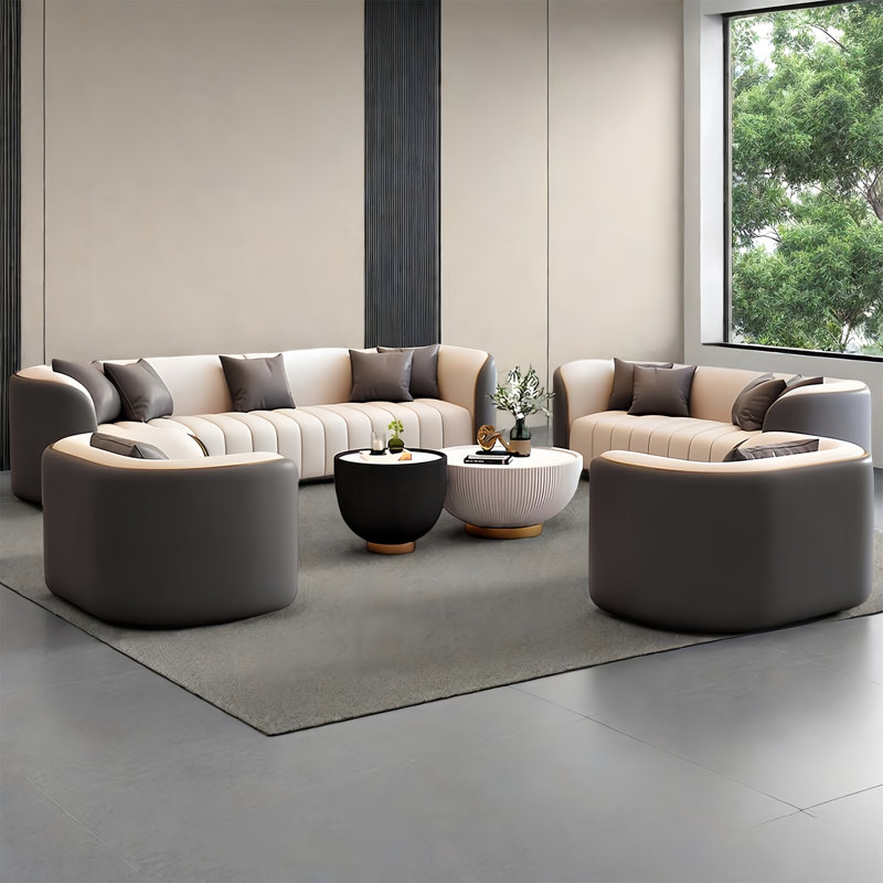 Grey Modern Faux Leather Waiting Room Reception Sofa Coffee Table Set
