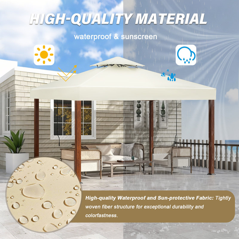 Housse de protection pour tente de parasol d'extérieur 10 pi x 10 pi à 2 niveaux, Beige