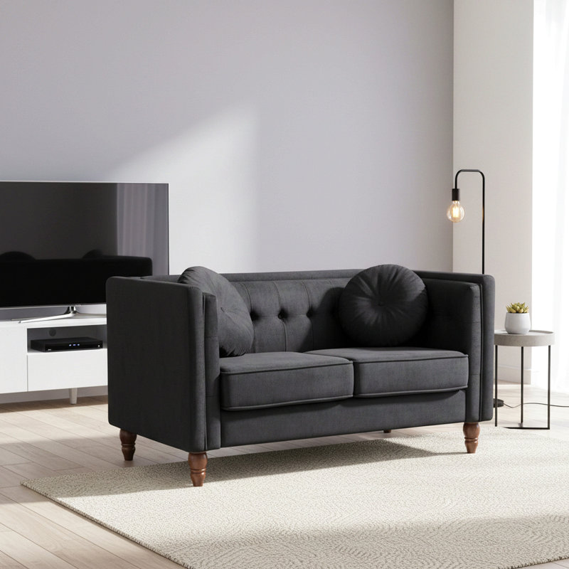 Canapé 2 places Chesterfield, Velours noir