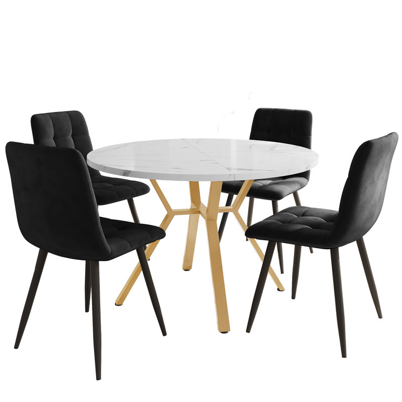 Stylish 5-piece Dining Set – Table & Velvet Chairs, Black