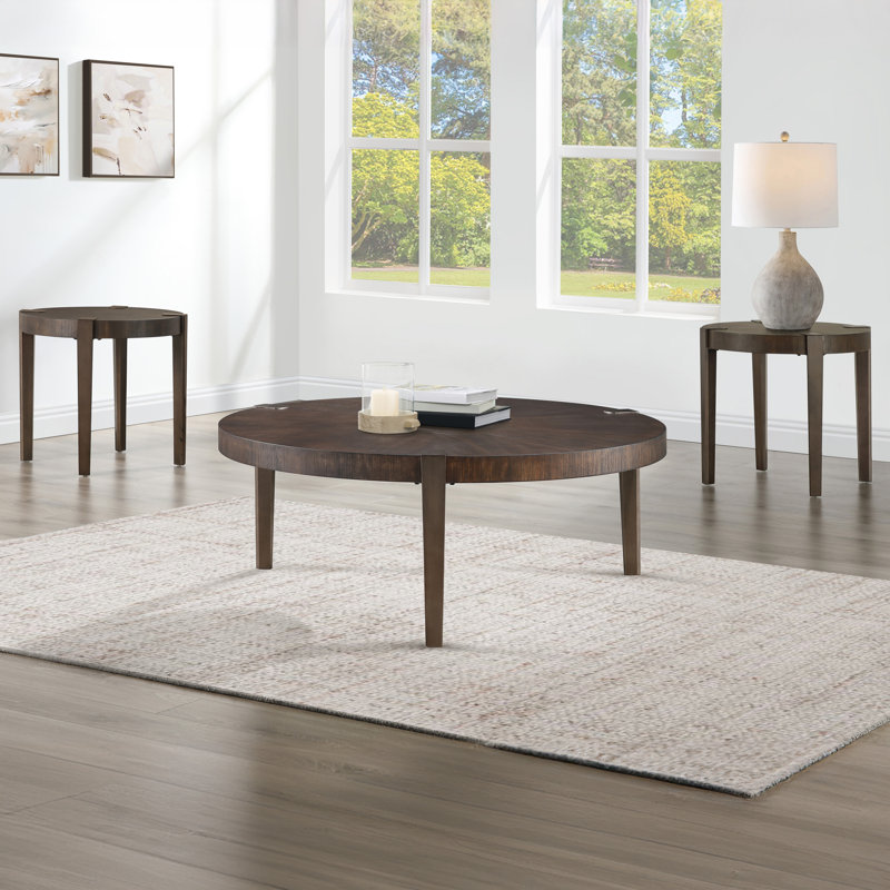 48" Round Wood and Iron Coffee Table, Brown, Brown