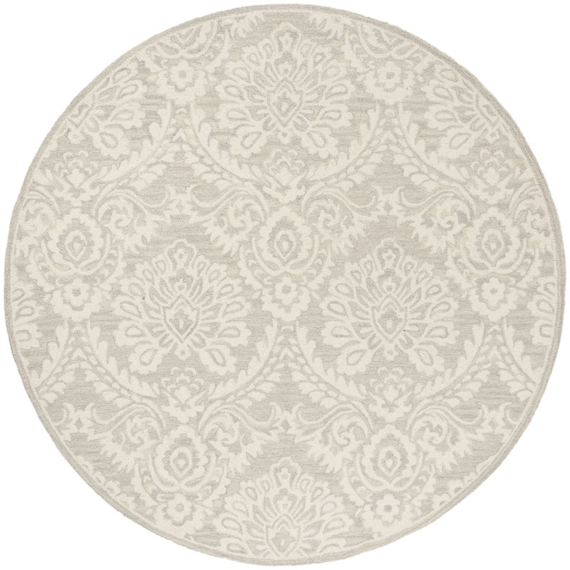 Tapis argent / ivoire en laine fait à la main Tansy, Rond 4 pi