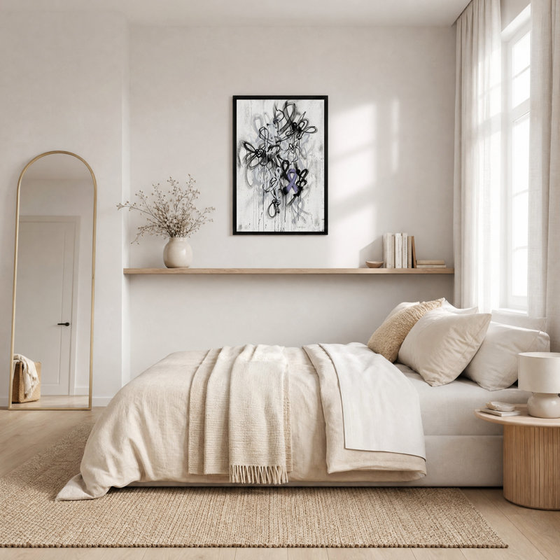 Toile murale avec boucles de graffitis noirs et ruban violet, H 18 po x l 12 po