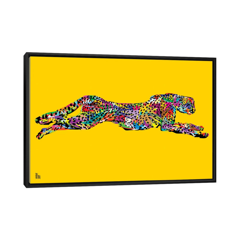 Guépard, impression sur toile tendue, H 18 po x l 26 po x P 1,5 po, Toile encadrée noire, Pas de tapis