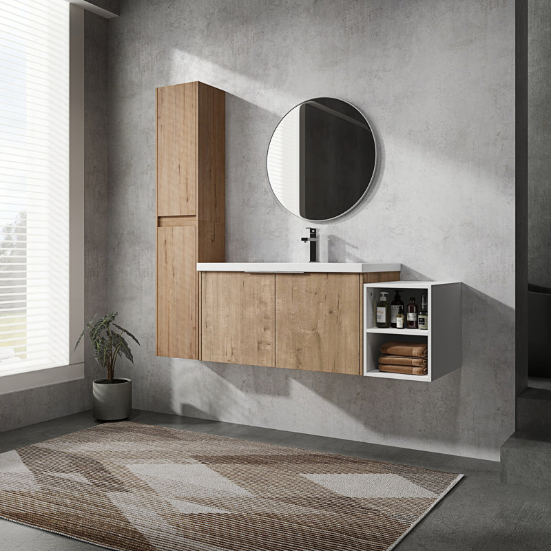 Meuble-lavabo mural avec lavabo et grande armoire latérale